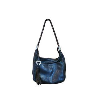 BRIGHTON Barbados Brown Pebbled Leather Hobo Shoulder Bag With Braided Handle